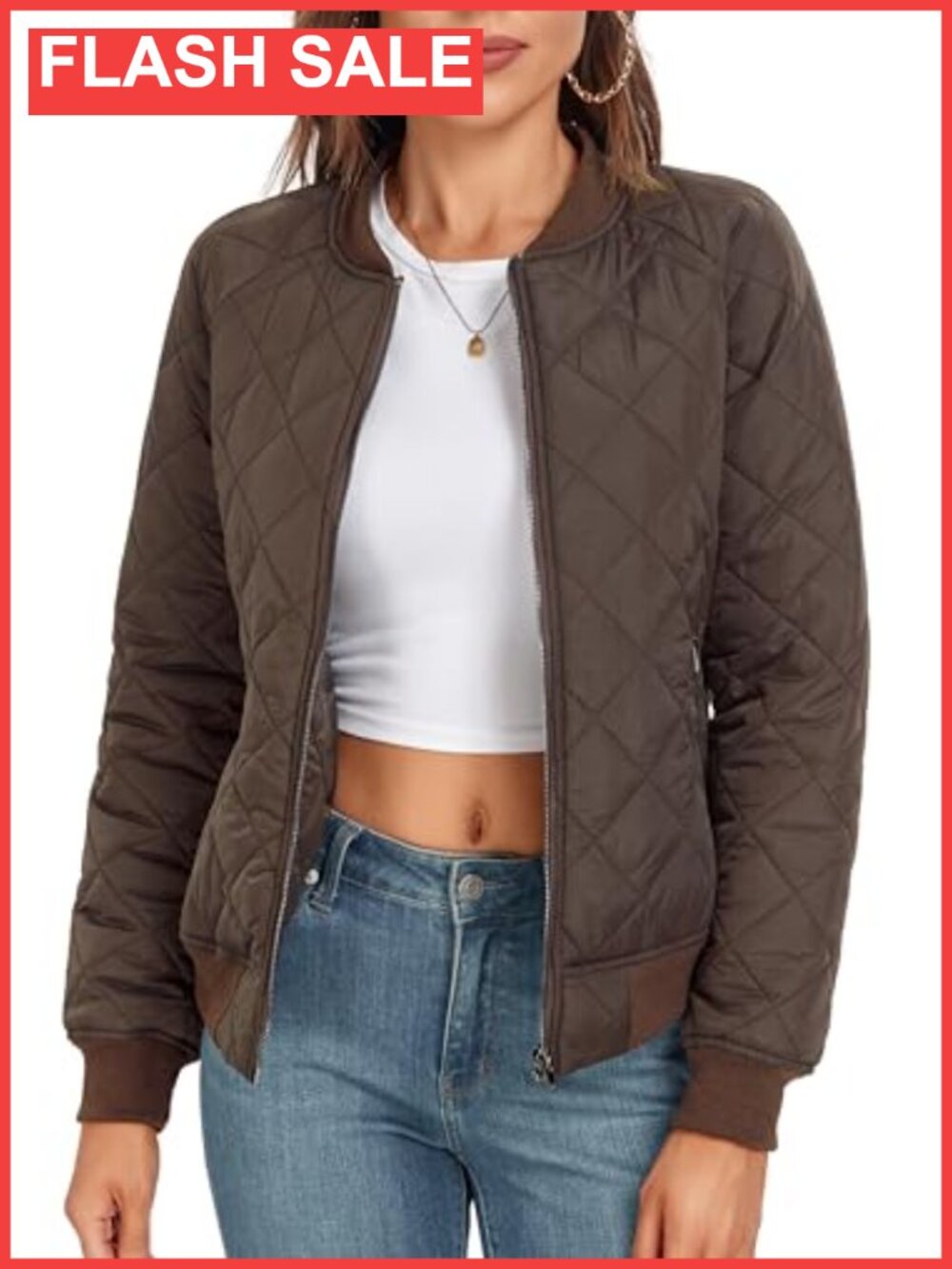 Quilted Lightweight Bomber Jacket Zip Up Casual Outerwear with Pockets
